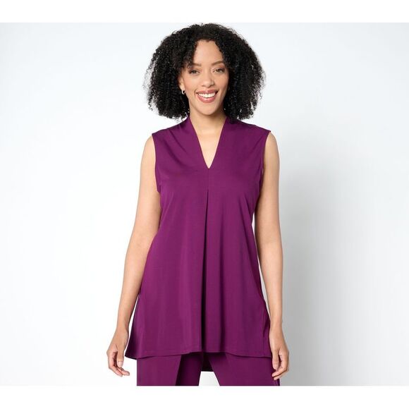 Women with Control Women's Top Petite PM Silky Knit Pleat Tunic Purple A683300 - Picture 1 of 4